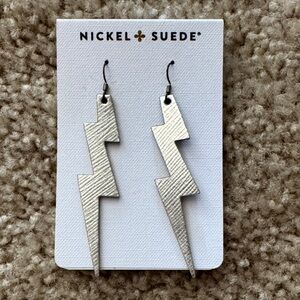 Nickel + Suede Silver Lightning Bolt Earrings